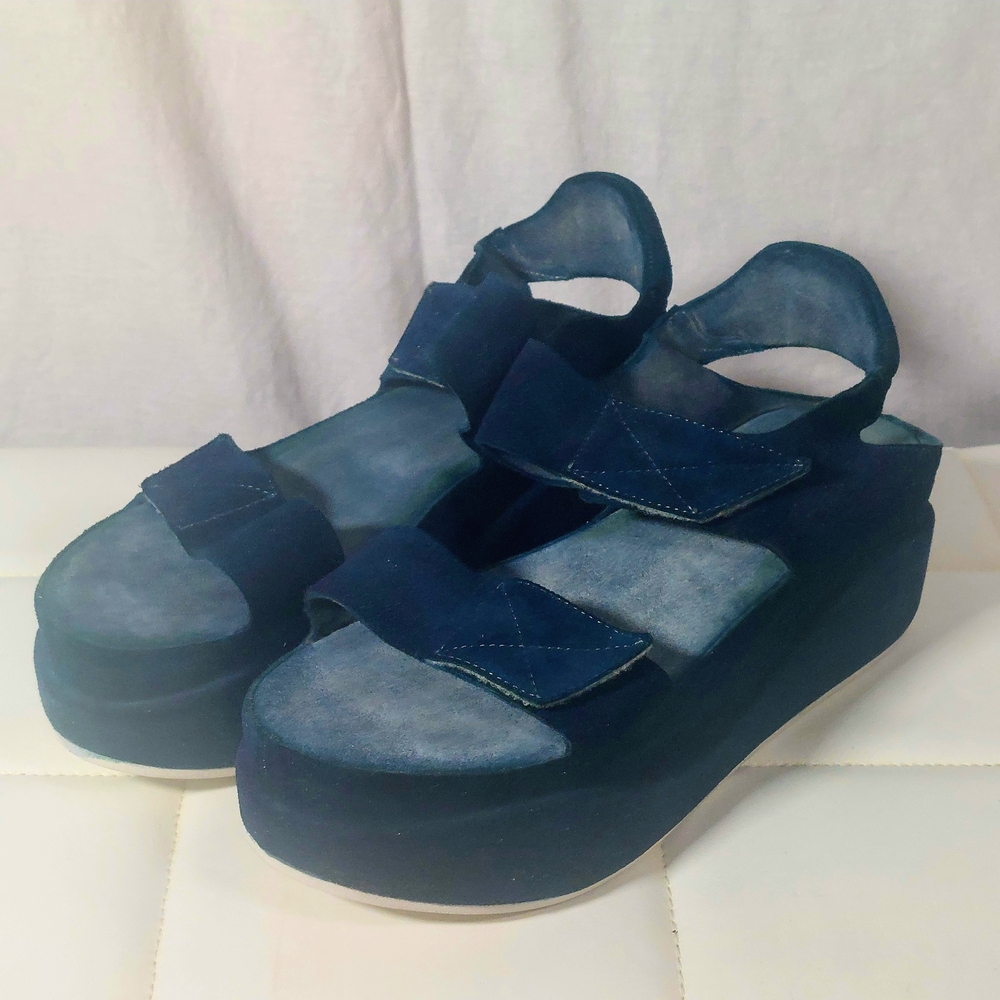 Del Carlo Teal Suede Platform Wave Sandals, EU41, NIB, custom-dyed